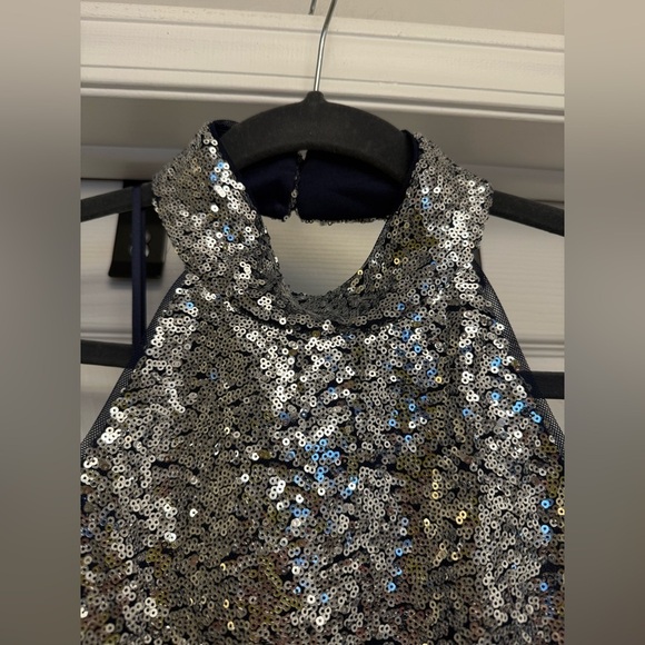 Jewel Badgley Mischka Blue Silver Ombre Sequin Halter Neck Minidress Sz 8 $198 - Picture 5 of 8